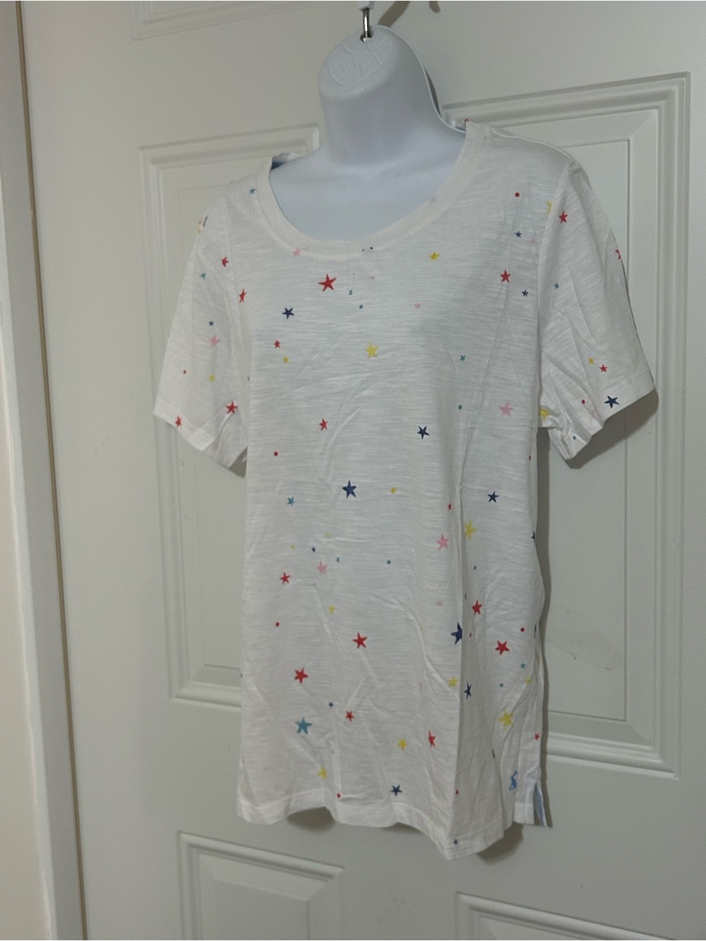 Joules White Short Sleeve Tee with Multicolor Star Print
